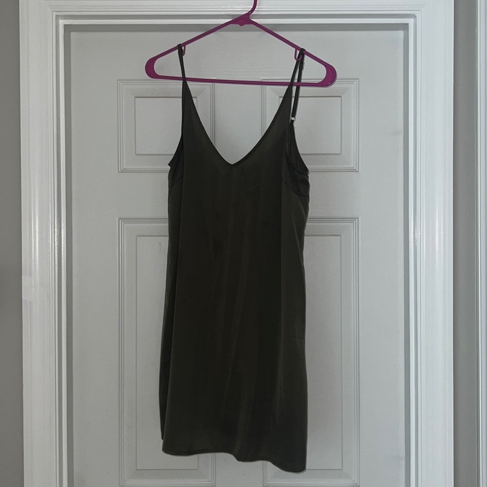 Olive green linen dress